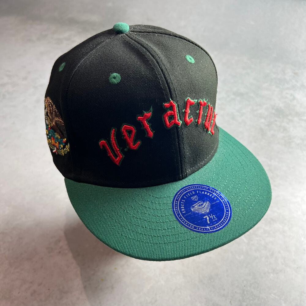 Veracruz Mexico NLB Black Ebbets Field Flannels Baseball Fitted Hat 7 1/2 NWT